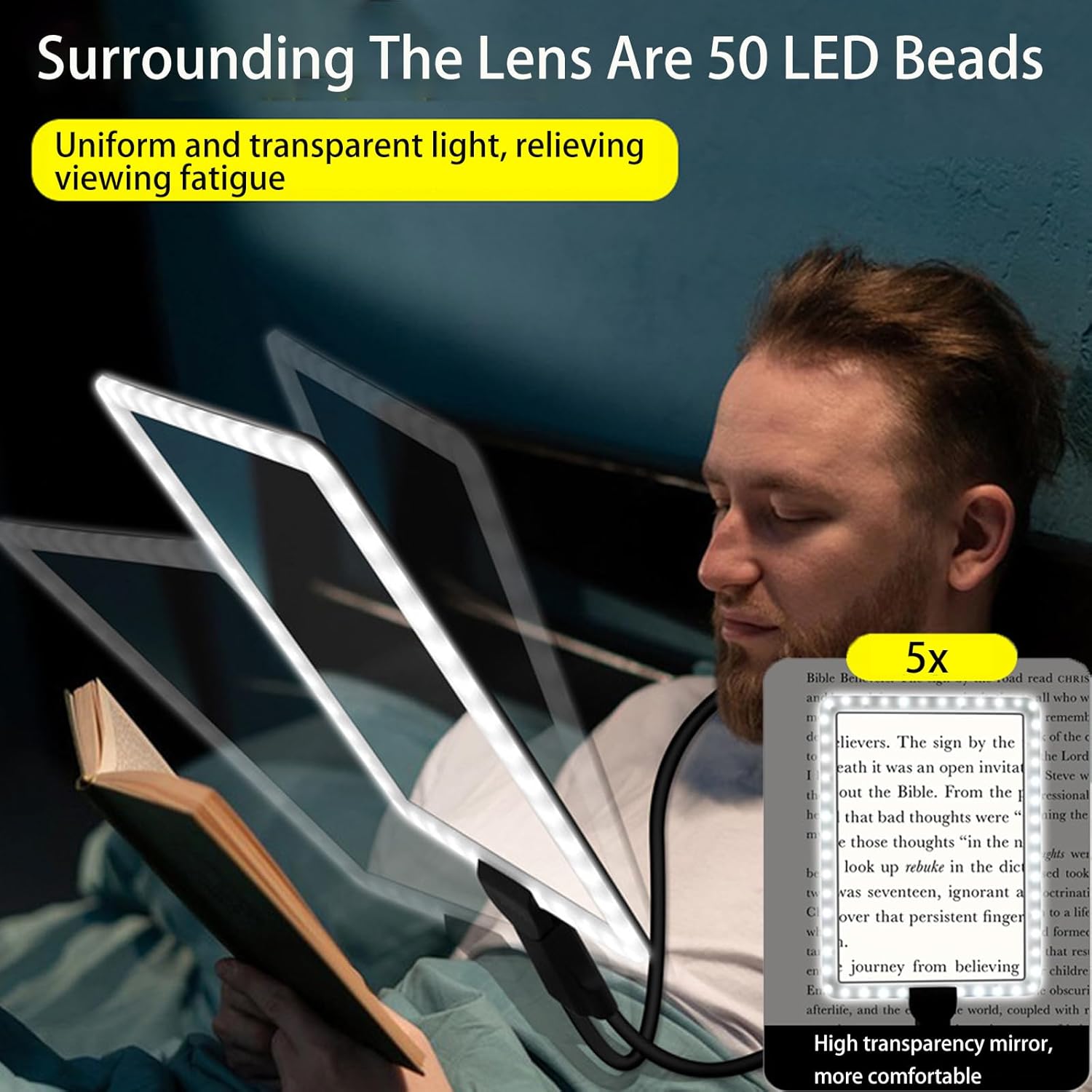LXIANGN Hands-Free Page Magnifier with LED Light for Reading, Sewing, Cross Stitch

