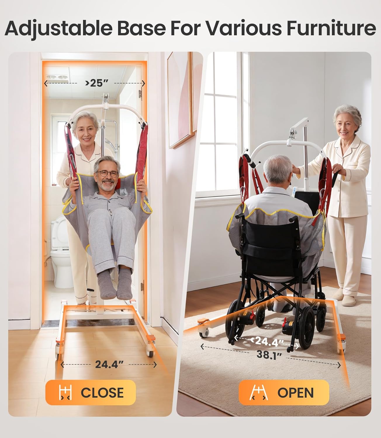 Vobic Electric Patient Lift Floor-to-Bed Transfer Aid Foldable with Mesh Sling 330 lb

