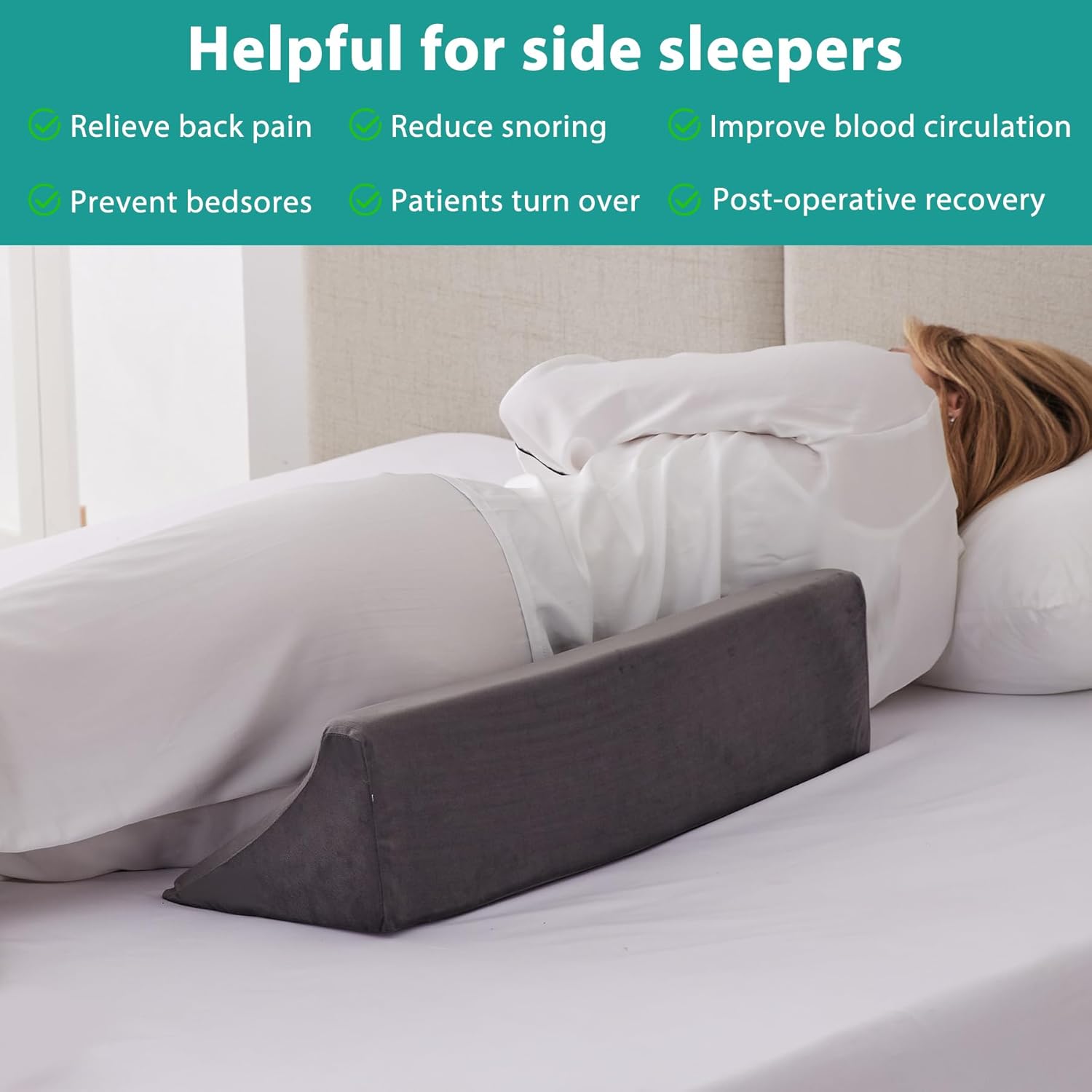 Bedluxe Wedge Pillow for Side Sleeping Comfort Foam Back Support Body Positioner

