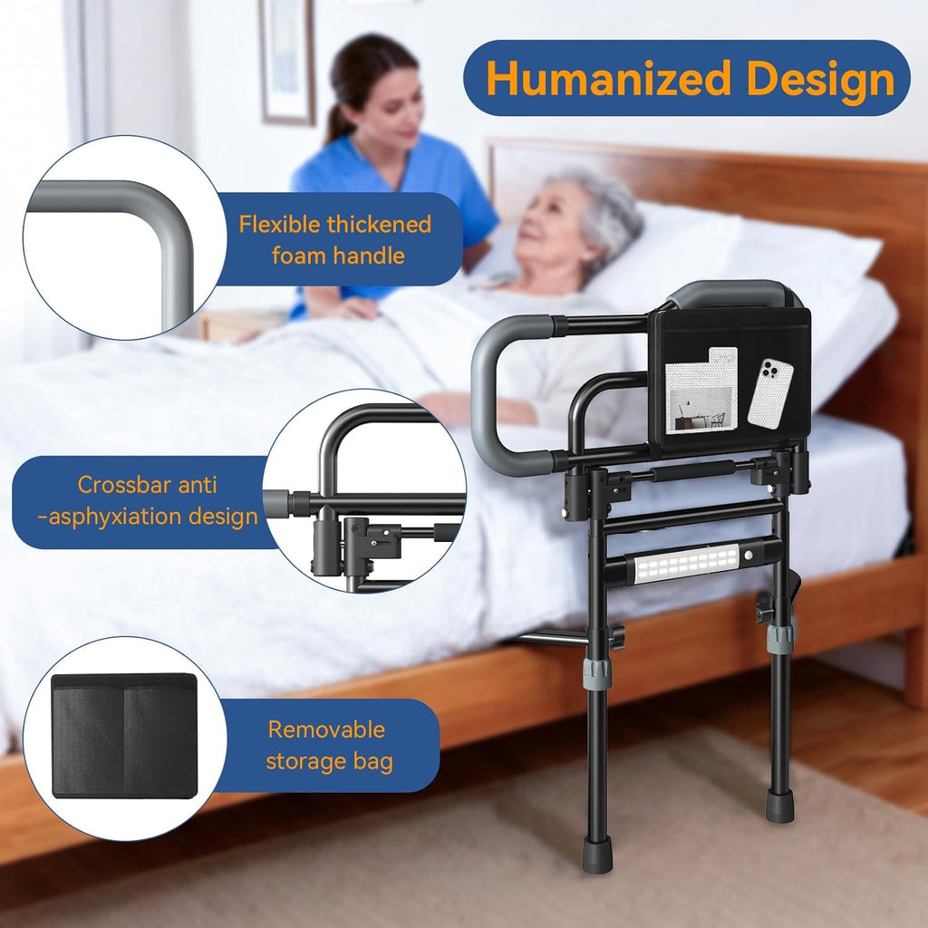 Bed Rails for Seniors, Foldable Bed Assist Rails with LED Night Light

