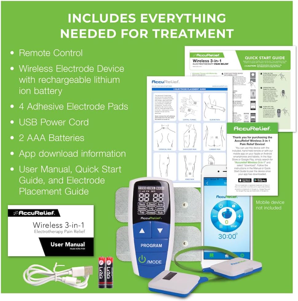 AccuRelief Wireless TENS EMS Muscle Stimulator with Remote and App Pulse Massager

