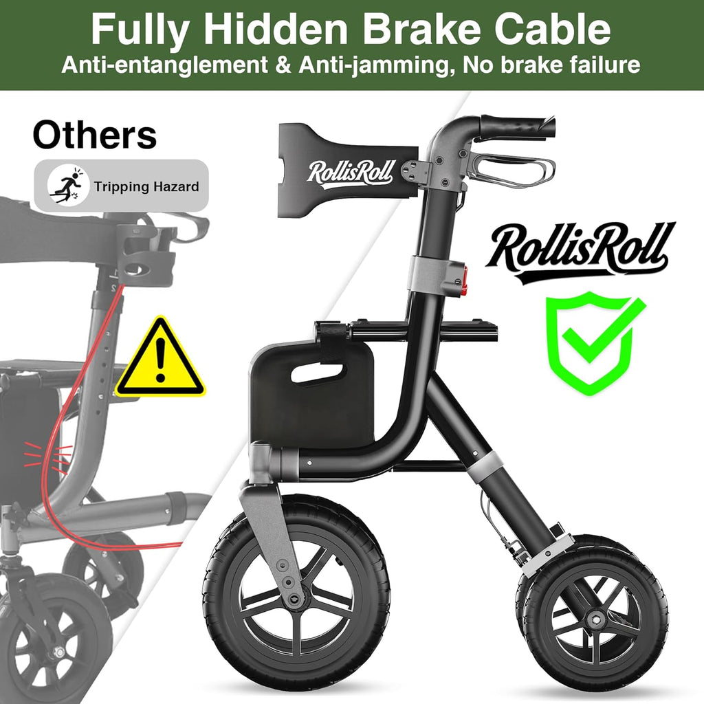 Rollator Walker with Seat for Seniors, Foldable 4 Wheel All-Terrain

