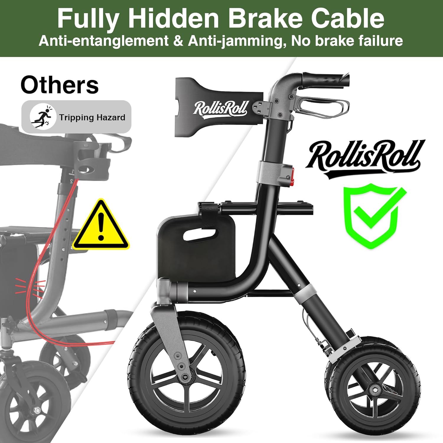 Rollator Walker with Seat for Seniors, Foldable 4 Wheel All-Terrain

