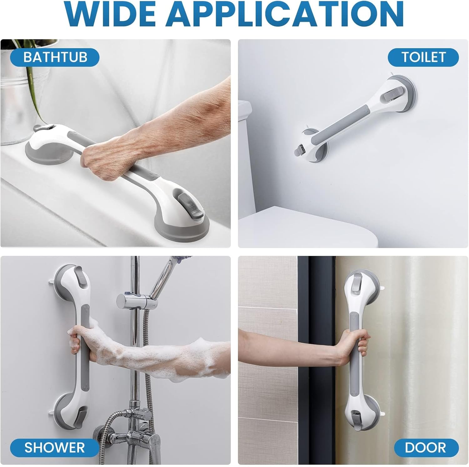 LEVERLOC Suction Shower Grab Bars for Bathtubs and Showers, Tool-Free Install

