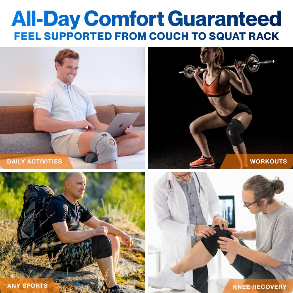 Modvel Elite Knee Brace with Patella Gel Pads and Side Stabilizers for ACL Support

