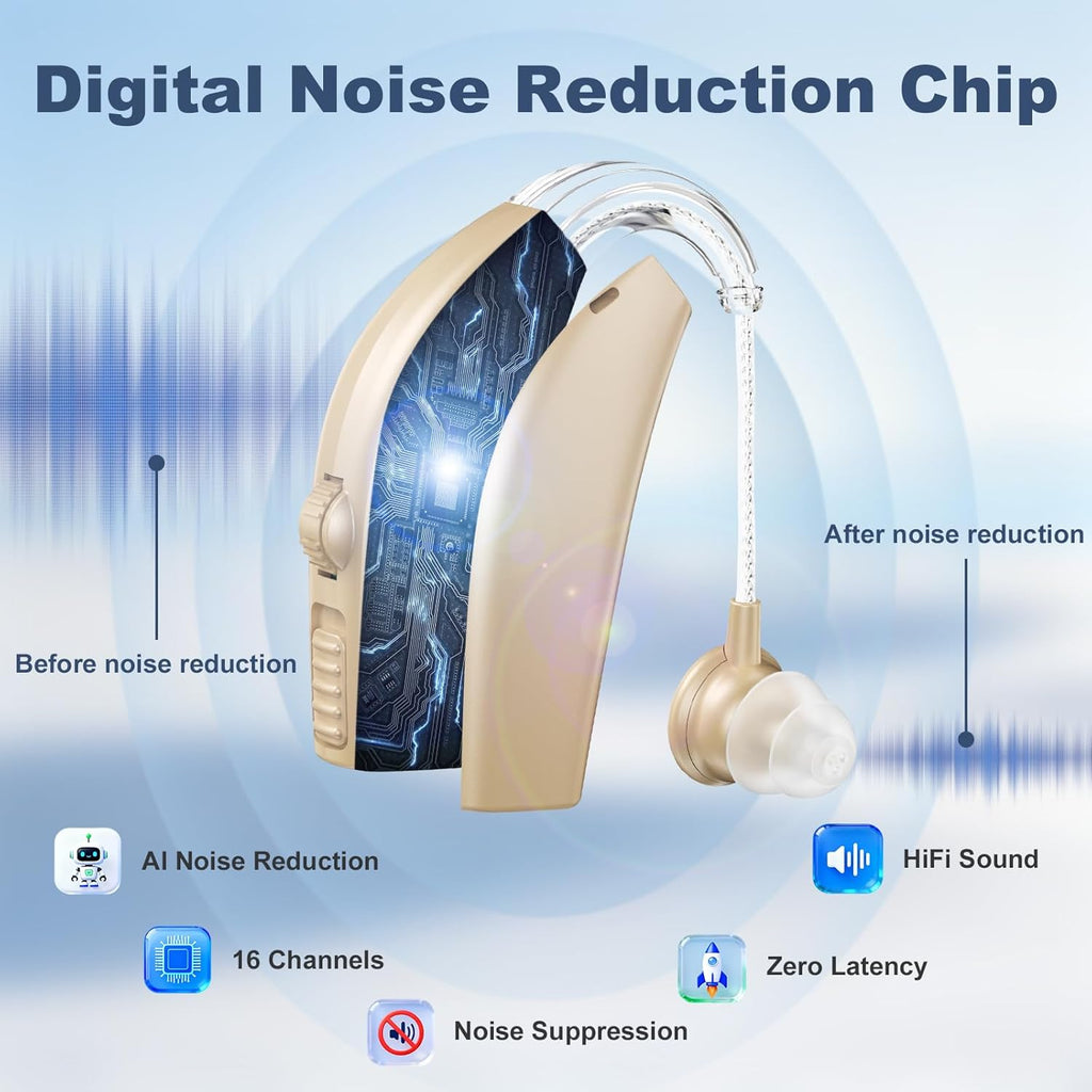 Rechargeable Hearing Aids for Seniors with Charging Case, Noise Reduction, Volume Control

