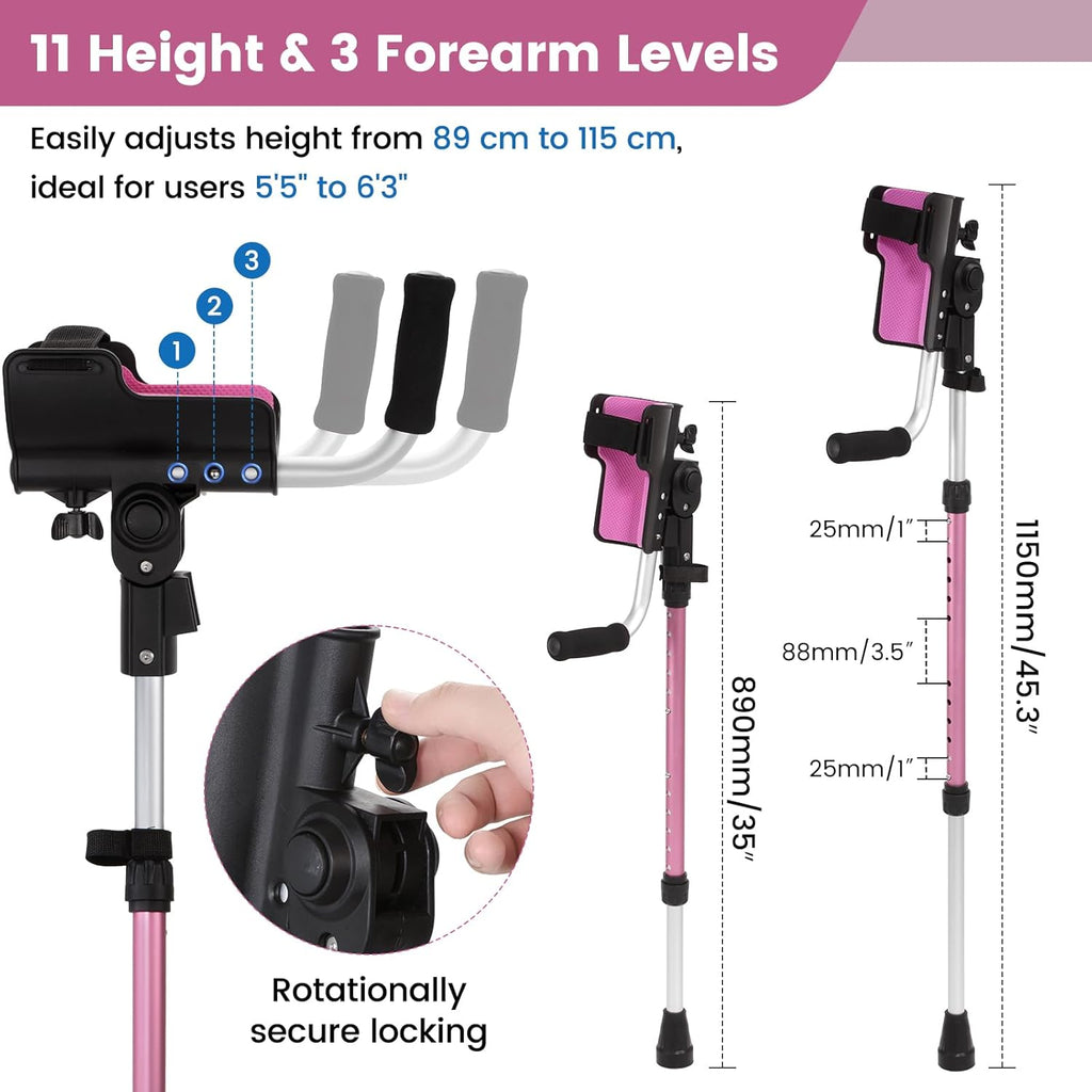 Adjustable 3-Angle Forearm Crutches for Adults, Non-Slip Rubber Tips, EVA Support

