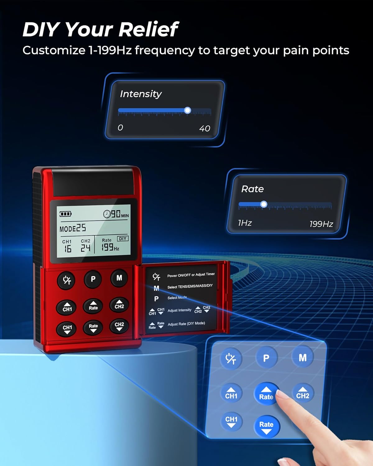 KingPavonini 4-in-1 TENS EMS Muscle Stimulator with Dual Channel and 12 Pads (B2501)

