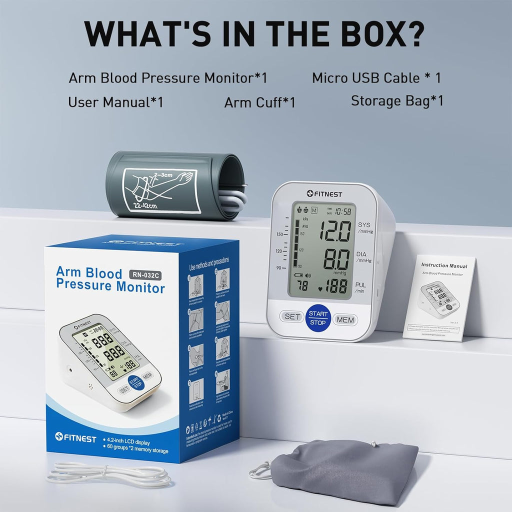 Upper Arm Automatic Digital Blood Pressure Monitor with Large LCD and Adjustable Cuff

