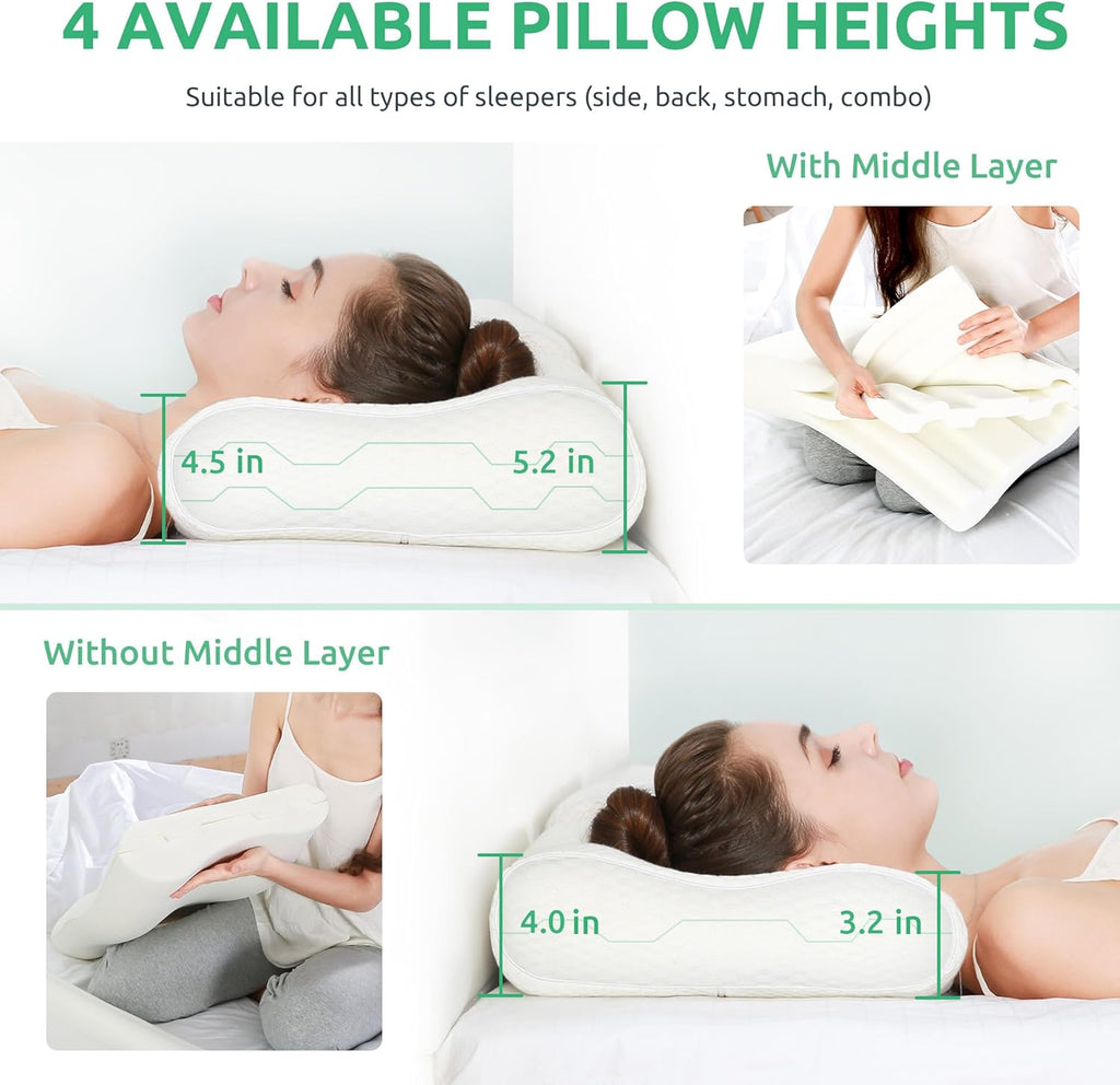 UTTU Adjustable Cervical Neck Pillow, Memory Foam Orthopedic Cooling Contour

