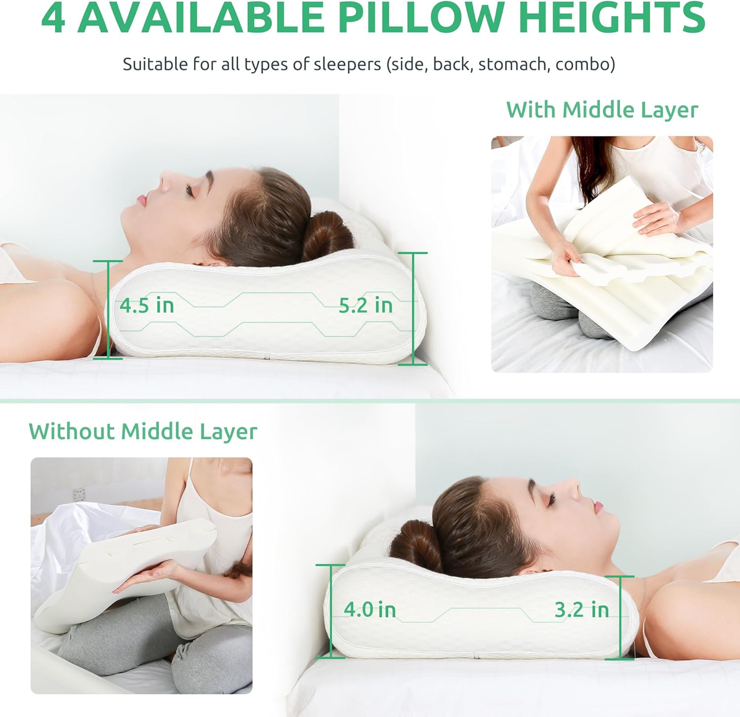 UTTU Adjustable Cervical Neck Pillow, Memory Foam Orthopedic Cooling Contour

