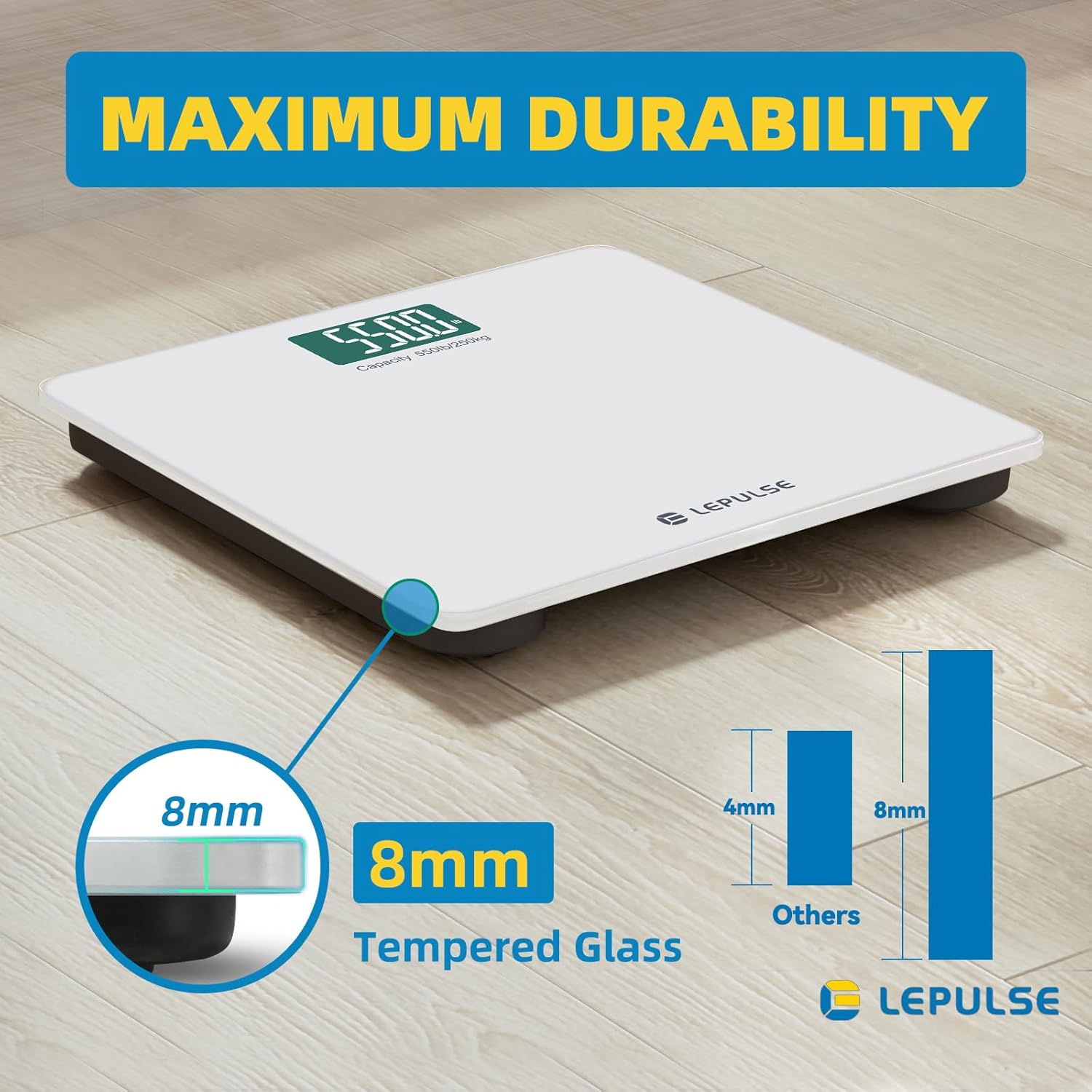 LEPULSE 550 lb Bathroom Digital Scale with BMI, Bluetooth, Tempered Glass, Backlit


