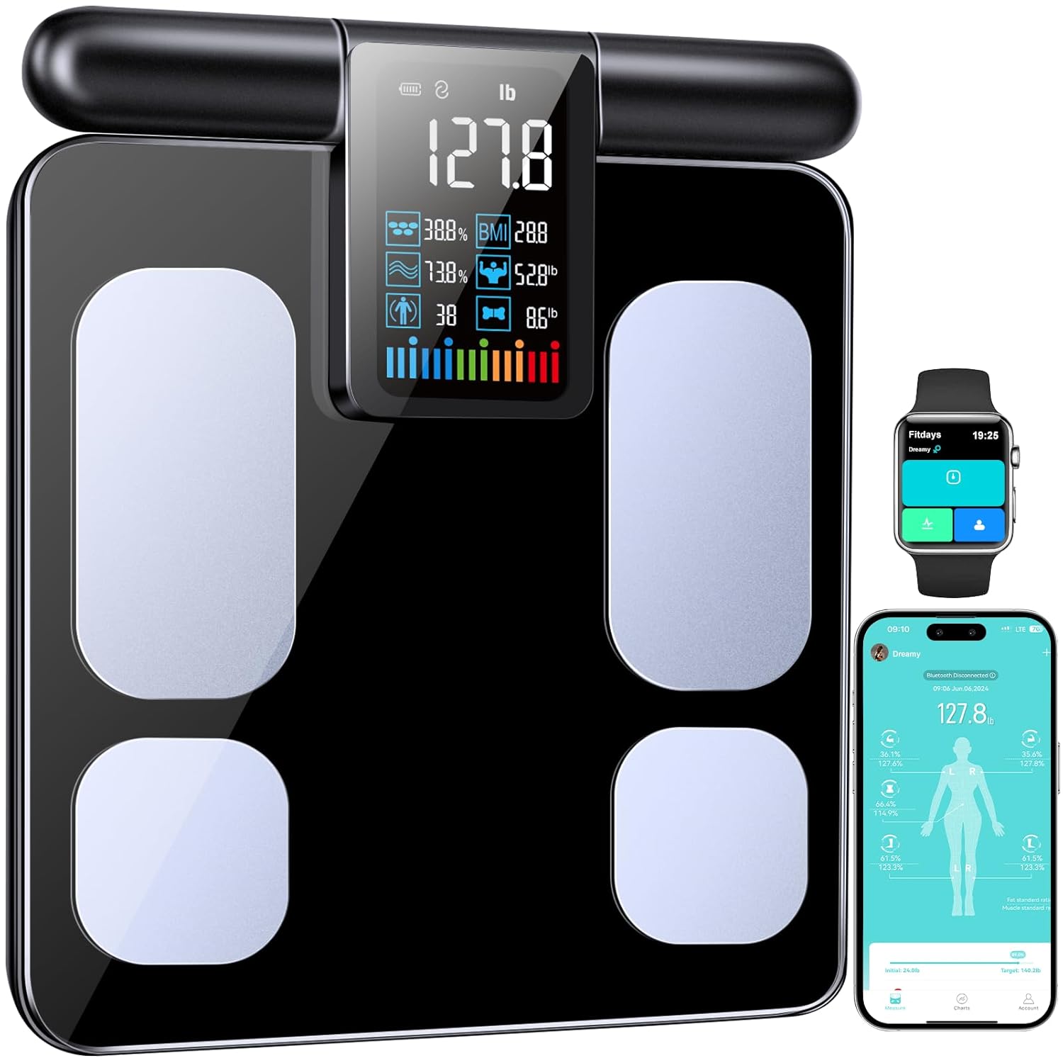 KUAIVO Smart Body Fat Scale with Handle, 8-Electrode Segmental Analysis, App Sync

