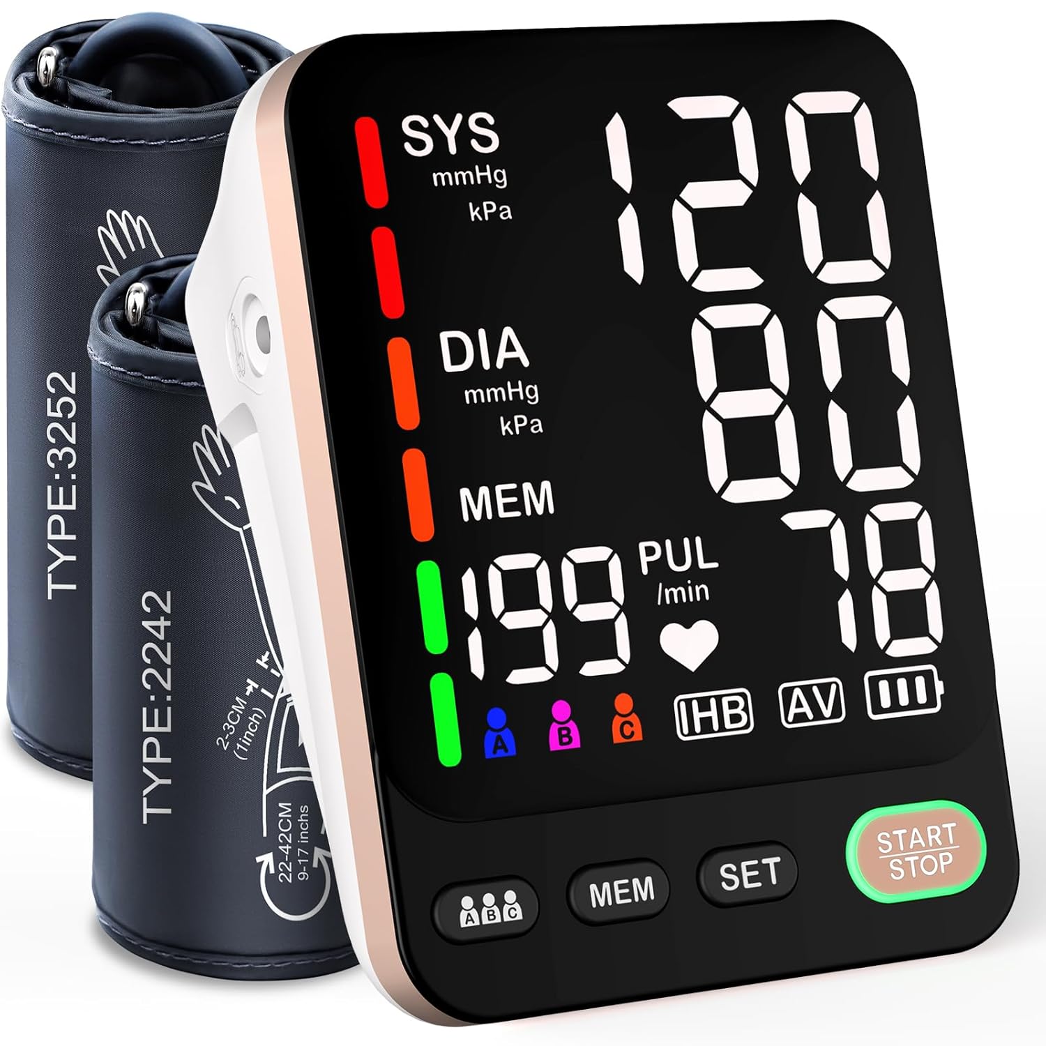 Blood Pressure Monitor Upper Arm, Adjustable Arm Sleeves, Backlit Screen, 3-User

