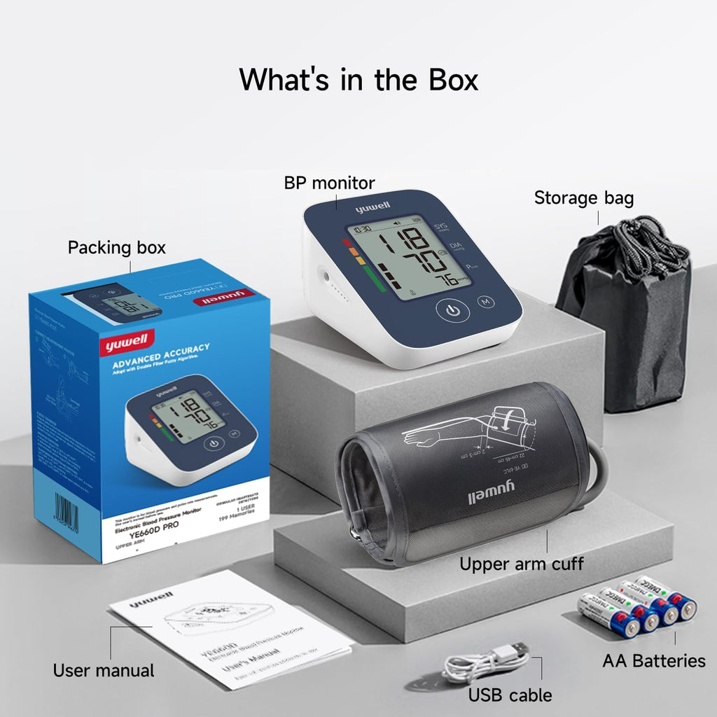 Yuwell Automatic Upper Arm Blood Pressure Monitor with Large Adjustable Cuff and 199 Memory

