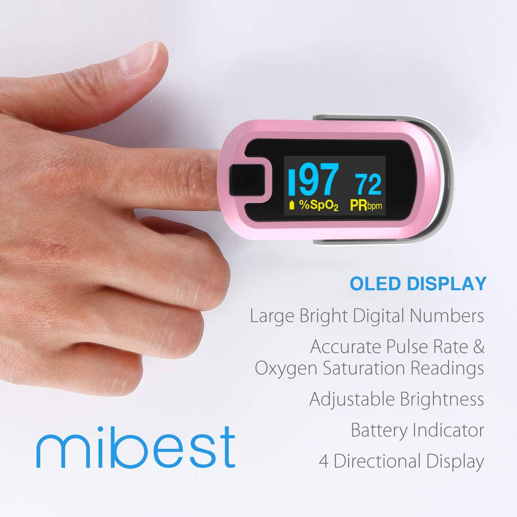 mibest OLED Finger Pulse Oximeter, SpO2 O2 Meter, Dual Color Display

