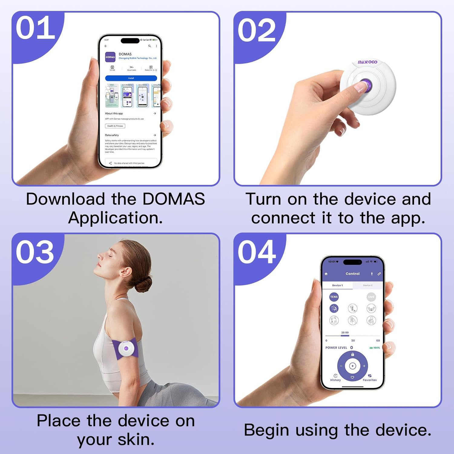 MASTOGO Wireless TENS Unit with Dual Portable Muscle Stimulators, App Control

