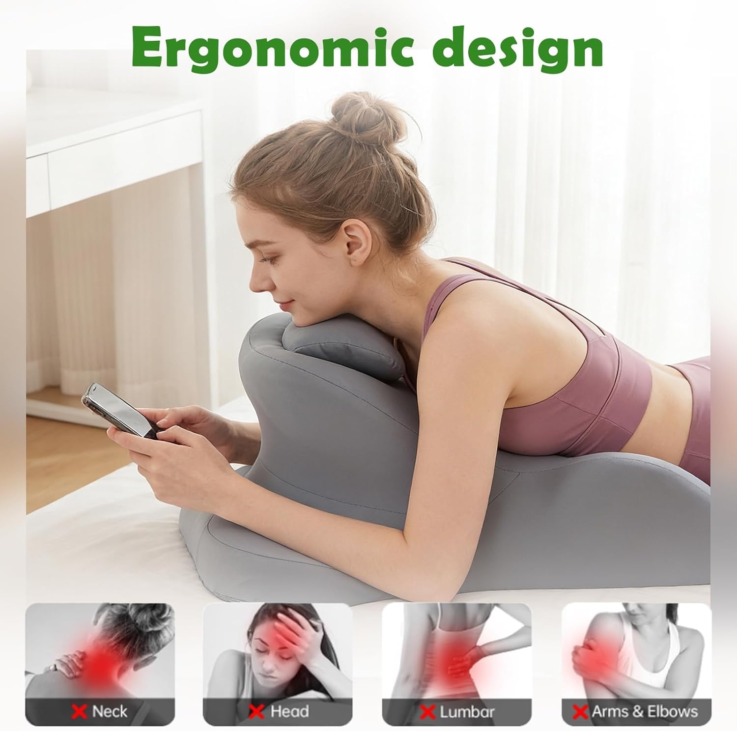 RSN Ergonomic Memory Foam Wedge Pillow, 27° Angled Support for Neck, Back

