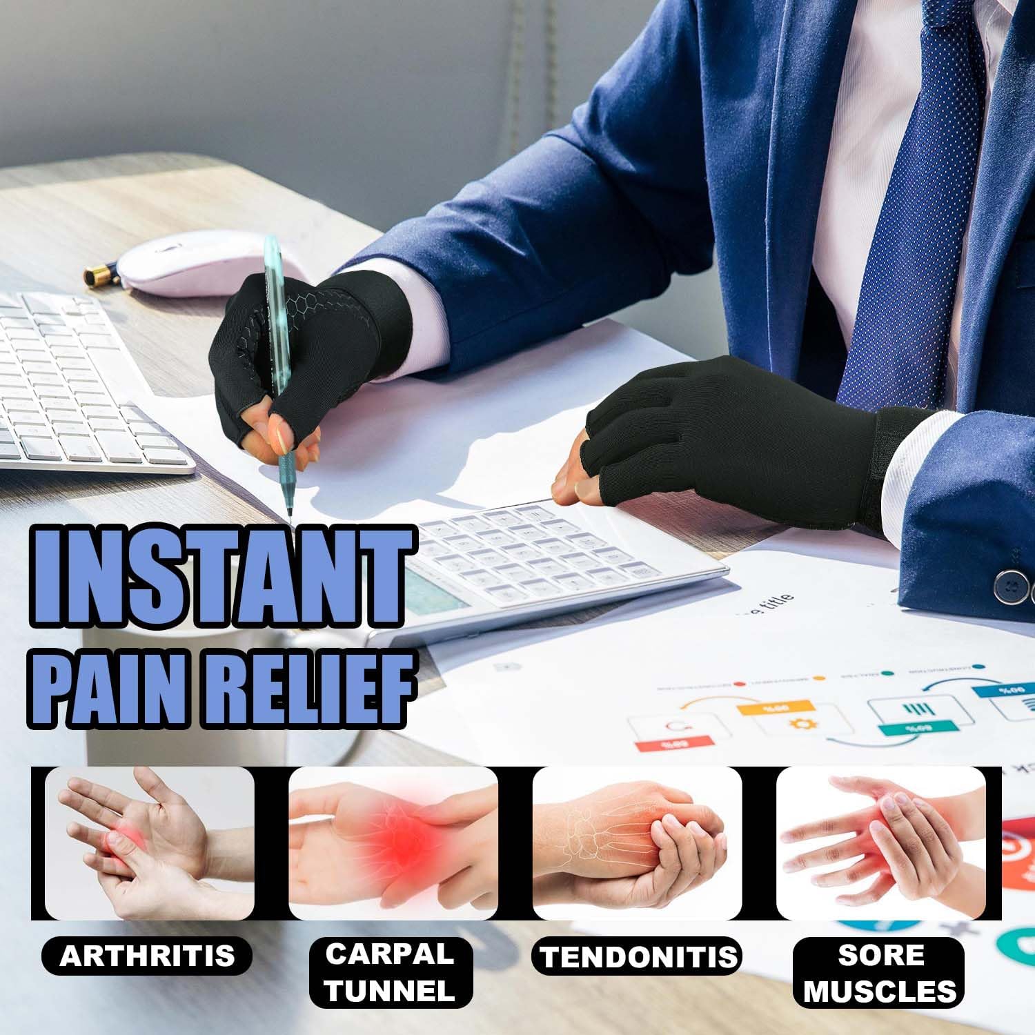 Copper Infused Arthritis Gloves for Men Women, Fingerless Compression Wrist Support

