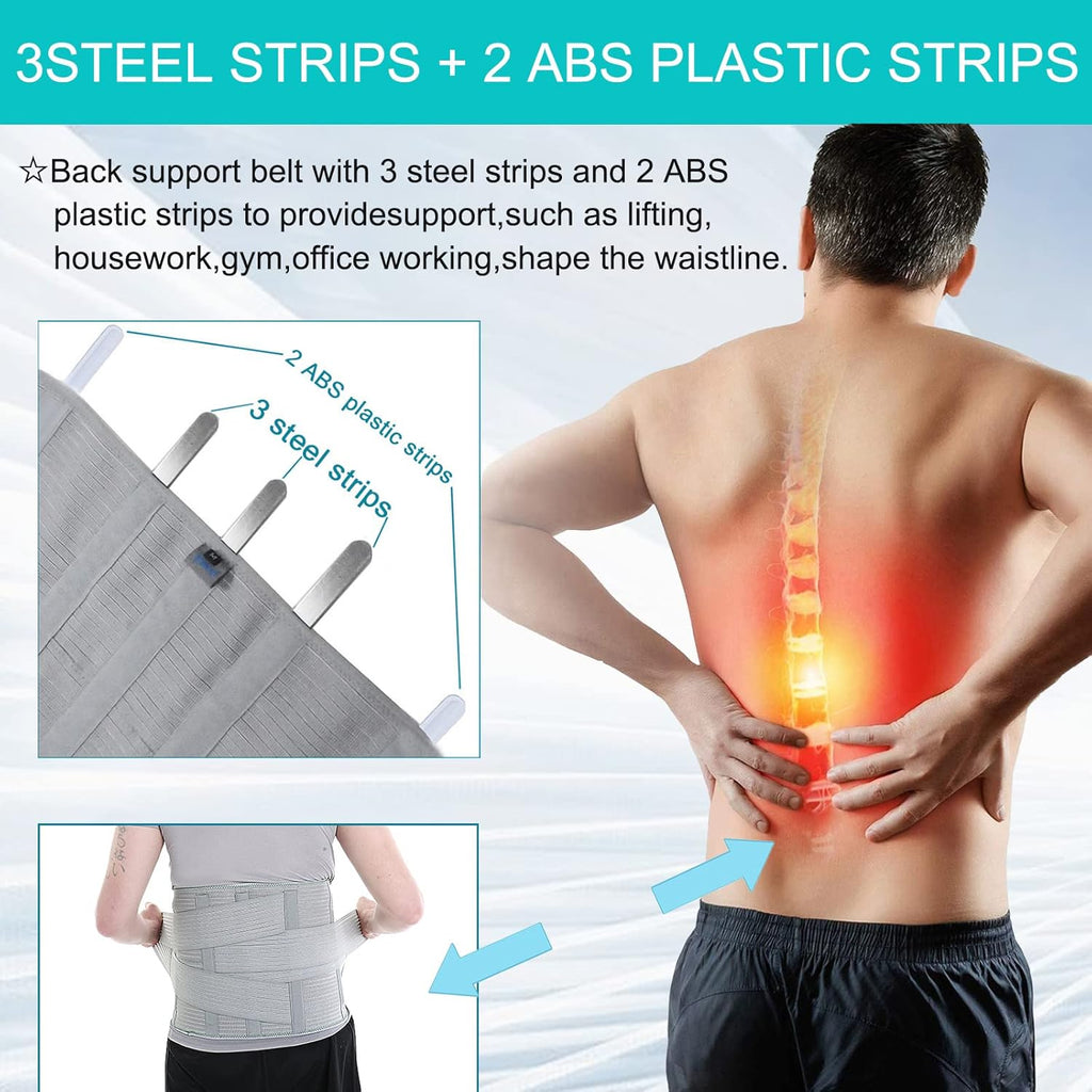 Adjustable Lumbar Back Brace Support Belt for Men and Women with Aluminum Inserts

