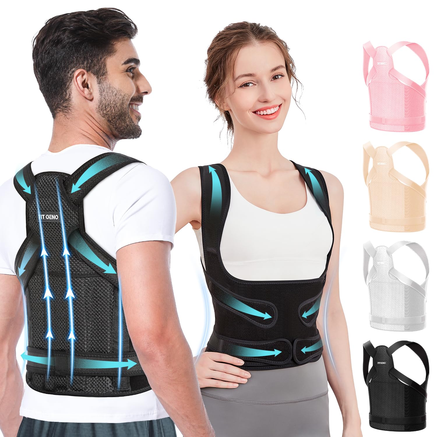 Fit Geno Posture Corrector Back Brace with Adjustable Shoulder Straightener Support

