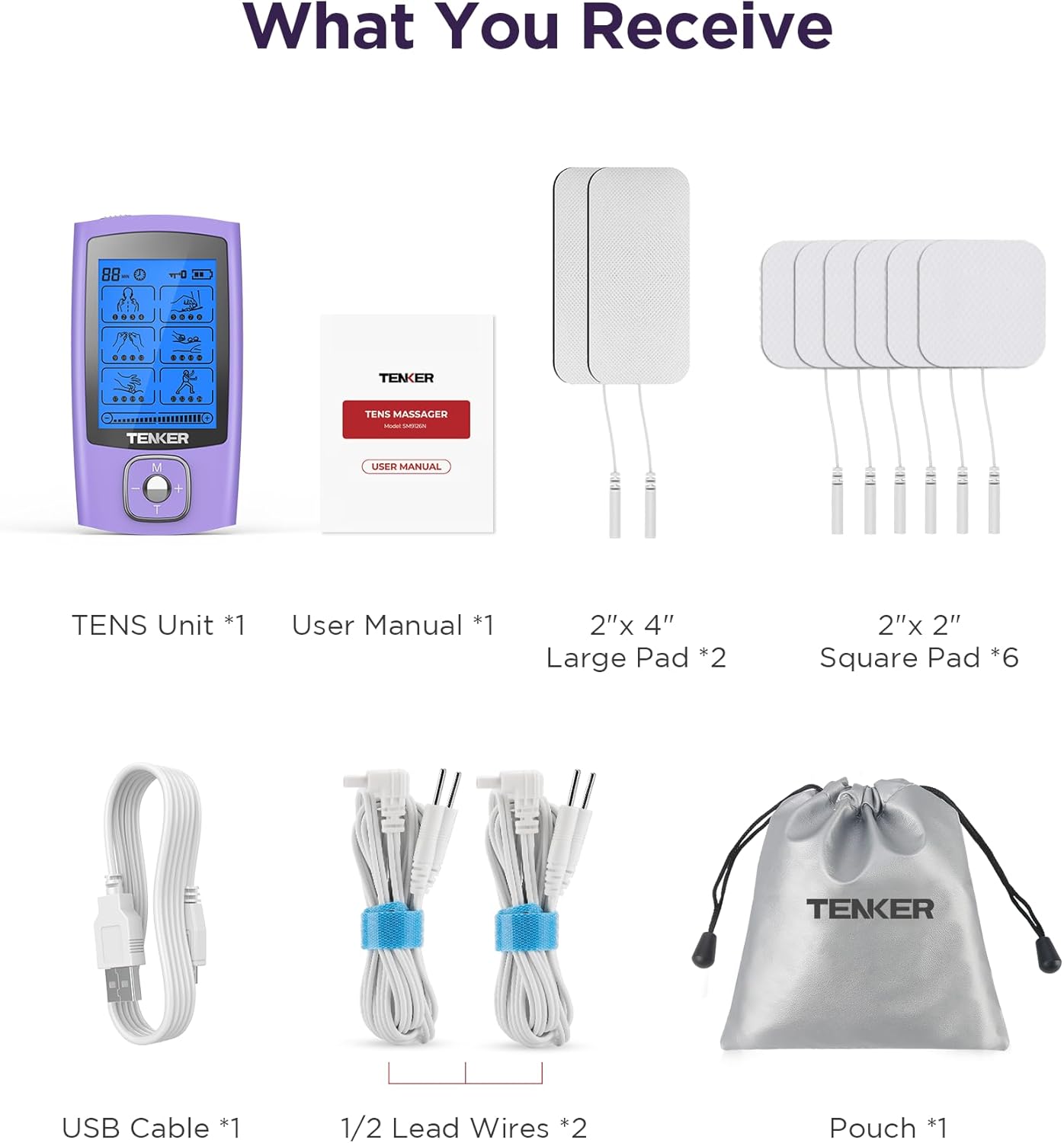 TENKER TENS Unit Muscle Stimulator, 24 Modes Rechargeable Dual Output

