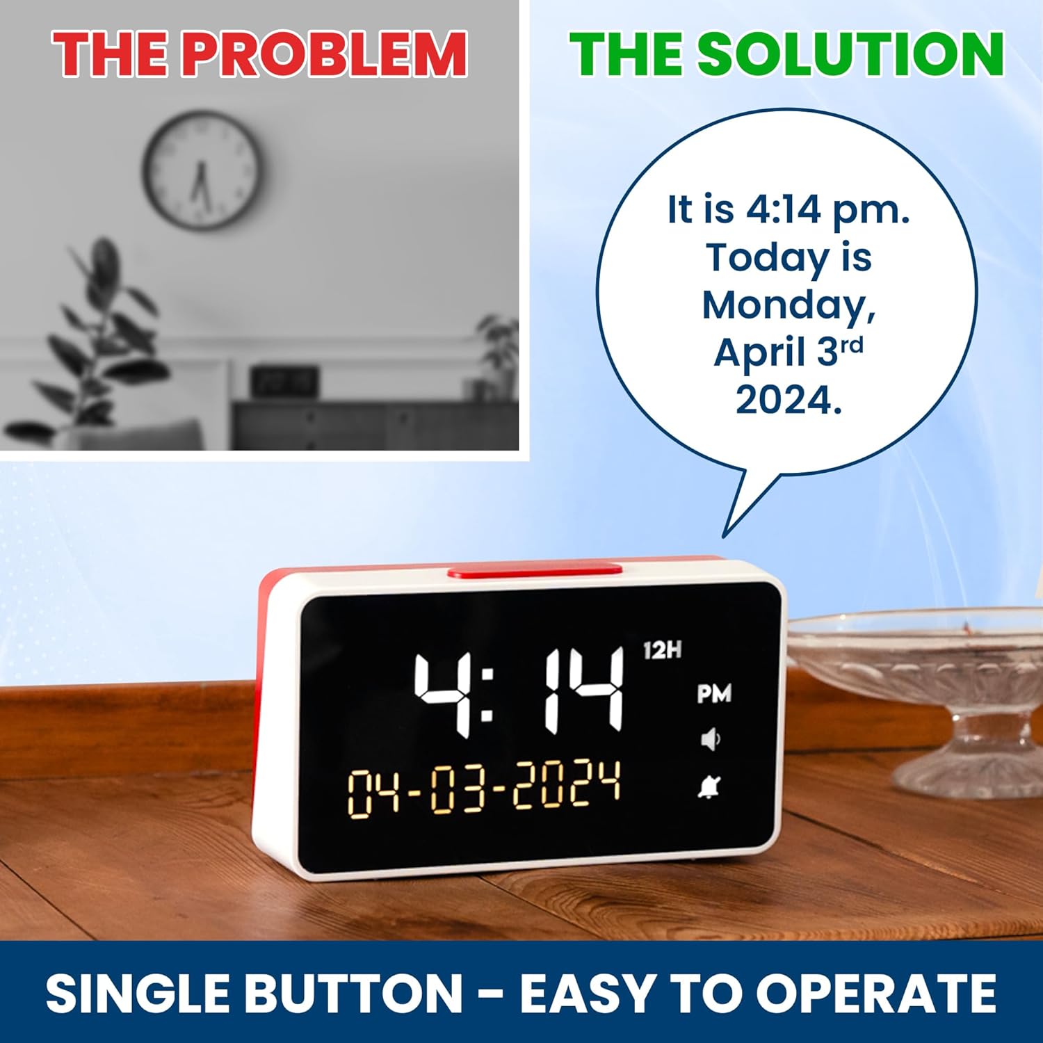 Top Life Extra Loud Talking Clock with Time and Date, Large Display for Seniors

