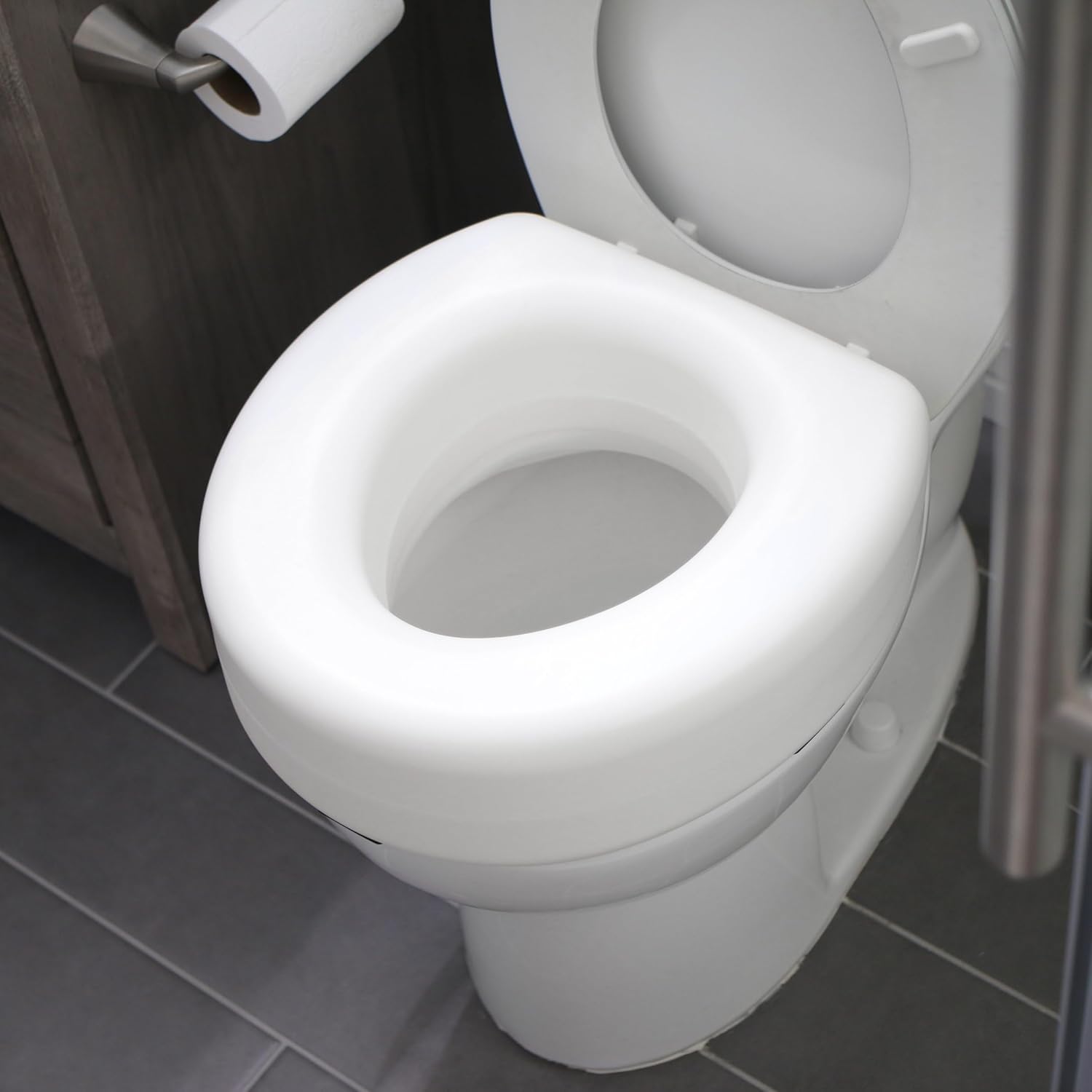 HealthSmart Raised Toilet Seat Riser, 5 in Padded Toilet Seat Elevation

