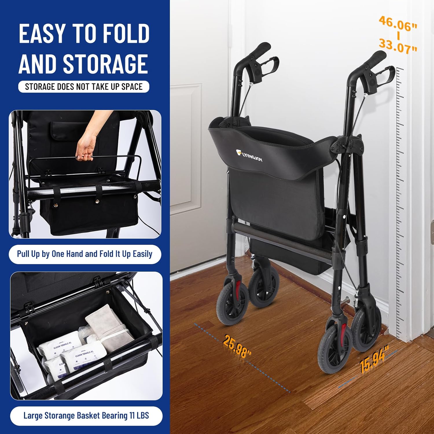 Bariatric Rollator Walker with Seat, 450 lb Heavy-Duty All-Terrain Folding

