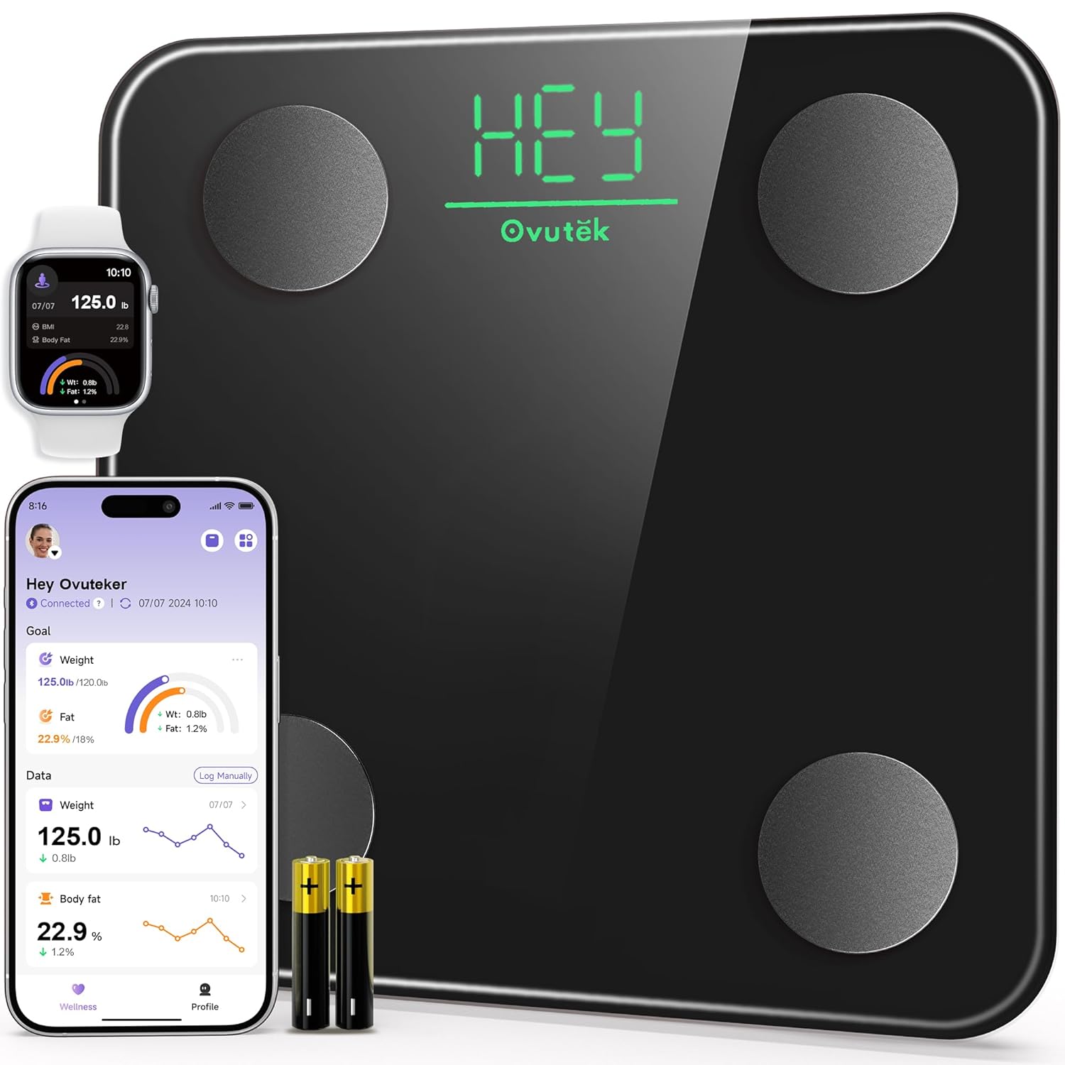 Ovutek Smart Body Weight Scale Digital Bathroom Scale BMI Body Fat Composition 400 lb

