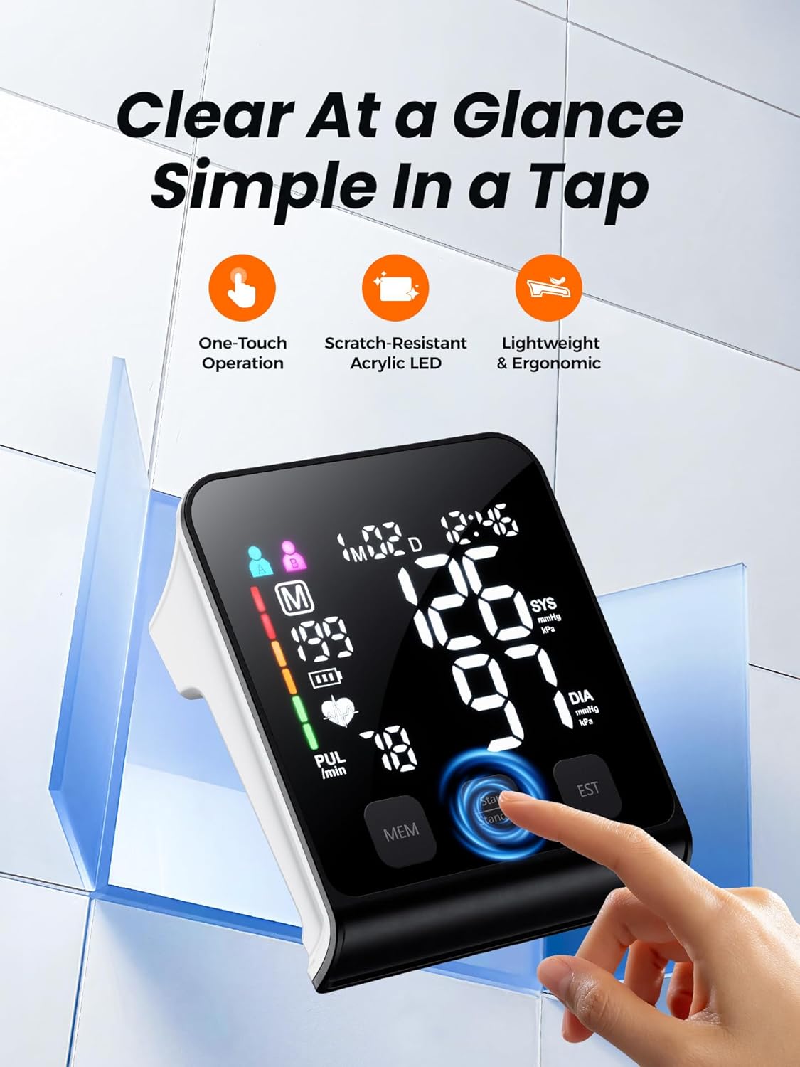 Upper Arm Electronic Blood Pressure Monitor, Automatic Digital BP with Backlit Display

