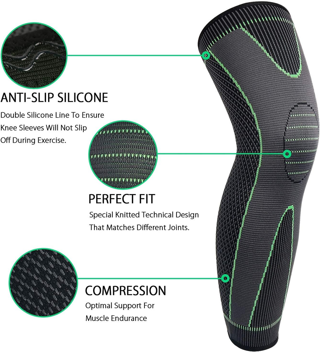 Spandex Full Leg Compression Sleeves with Knee Support for Running & Cycling

