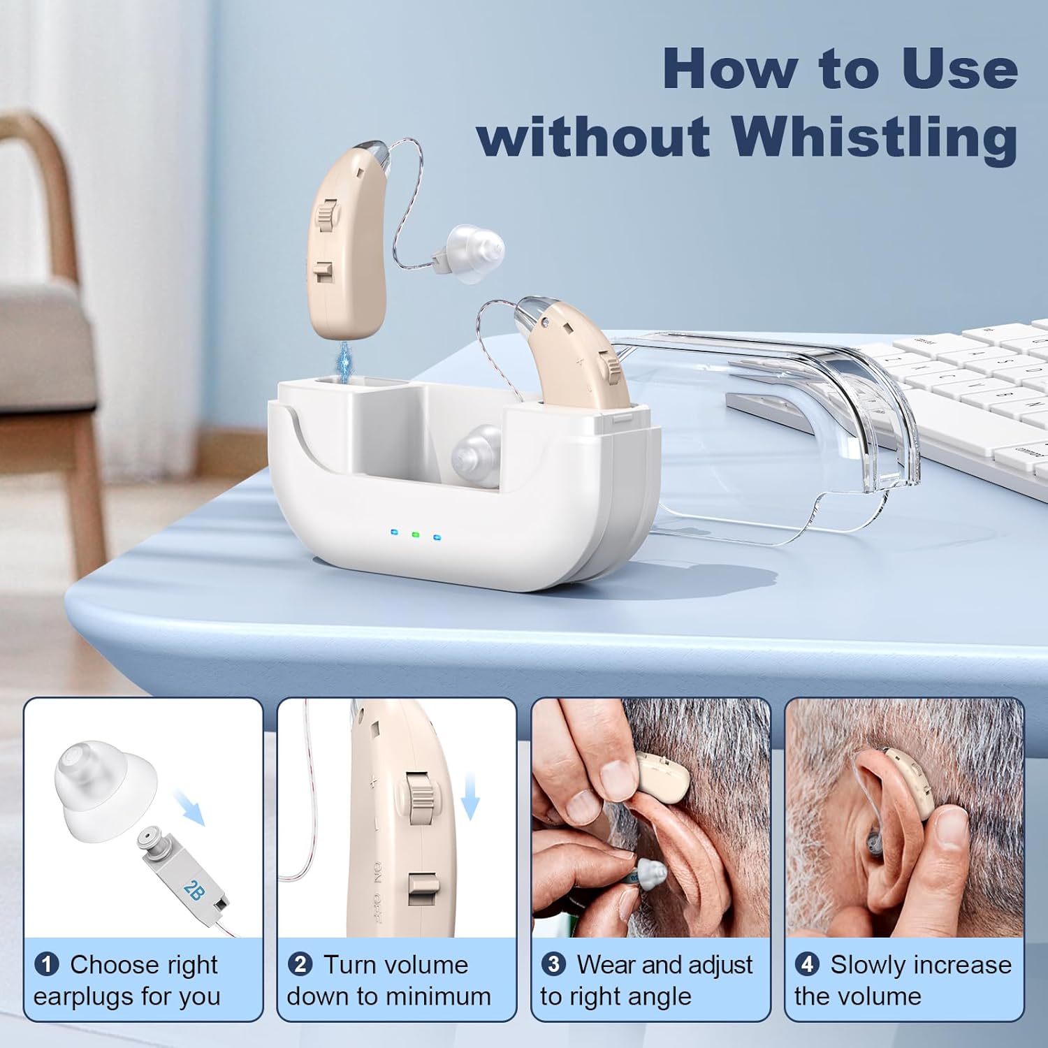 OTC Rechargeable Hearing Aids for Seniors, Lightweight Noise Reduction BTE

