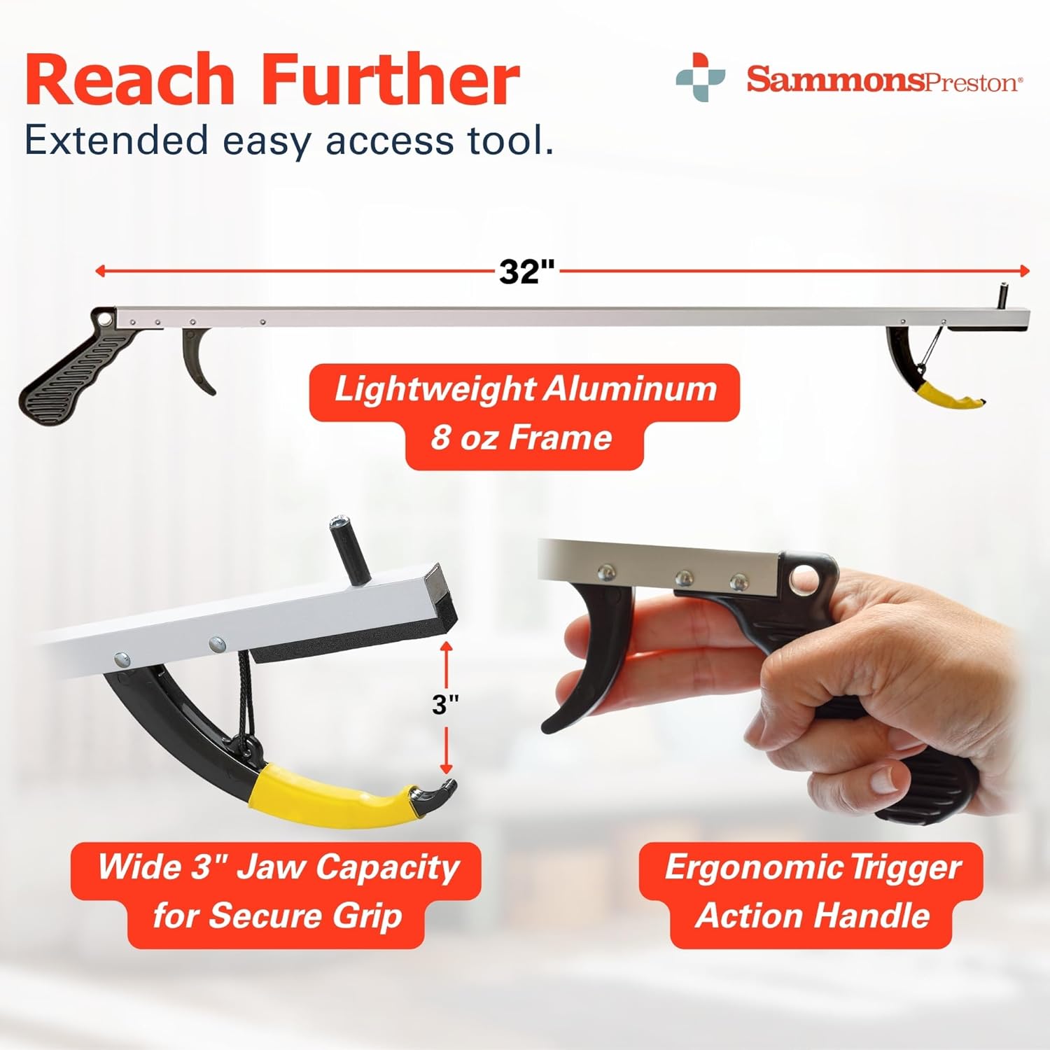 Sammons Preston Reacher Grabber Tool with Ergonomic Grip and Claw Jaw

