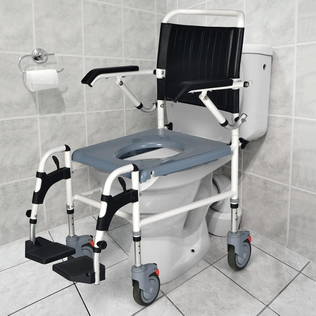 Giantex 4-in-1 Bedside Commode Shower Wheelchair Chair with Arms and Locking Wheels

