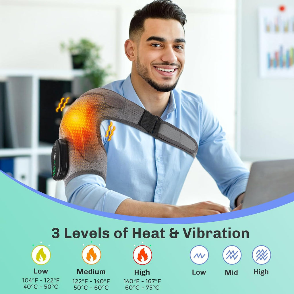 Cordless Shoulder Heating Pad with Massage for Rotator Cuff Pain, Rechargeable Battery

