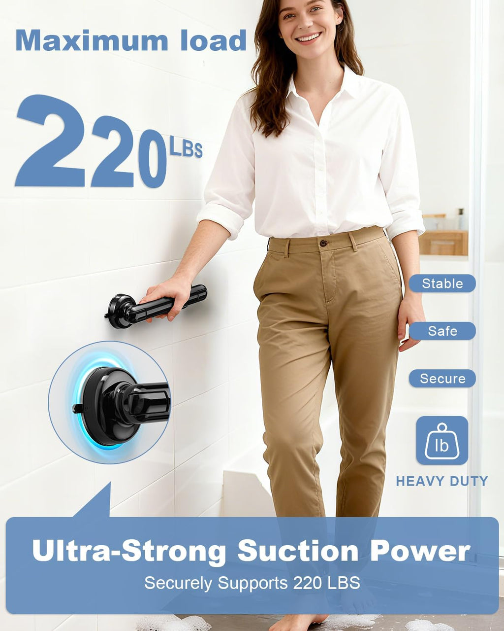 JOTPE Suction Grab Bars for Bathtubs and Showers, No Drilling, Removable

