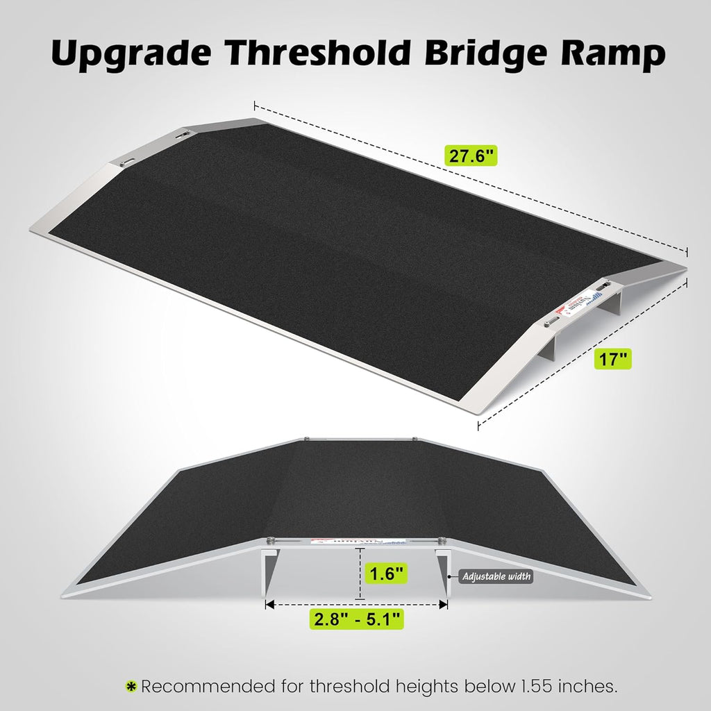 Nuvium Bridge Threshold Ramp for Doorways, Adjustable Non-Slip Aluminum Wheelchair

