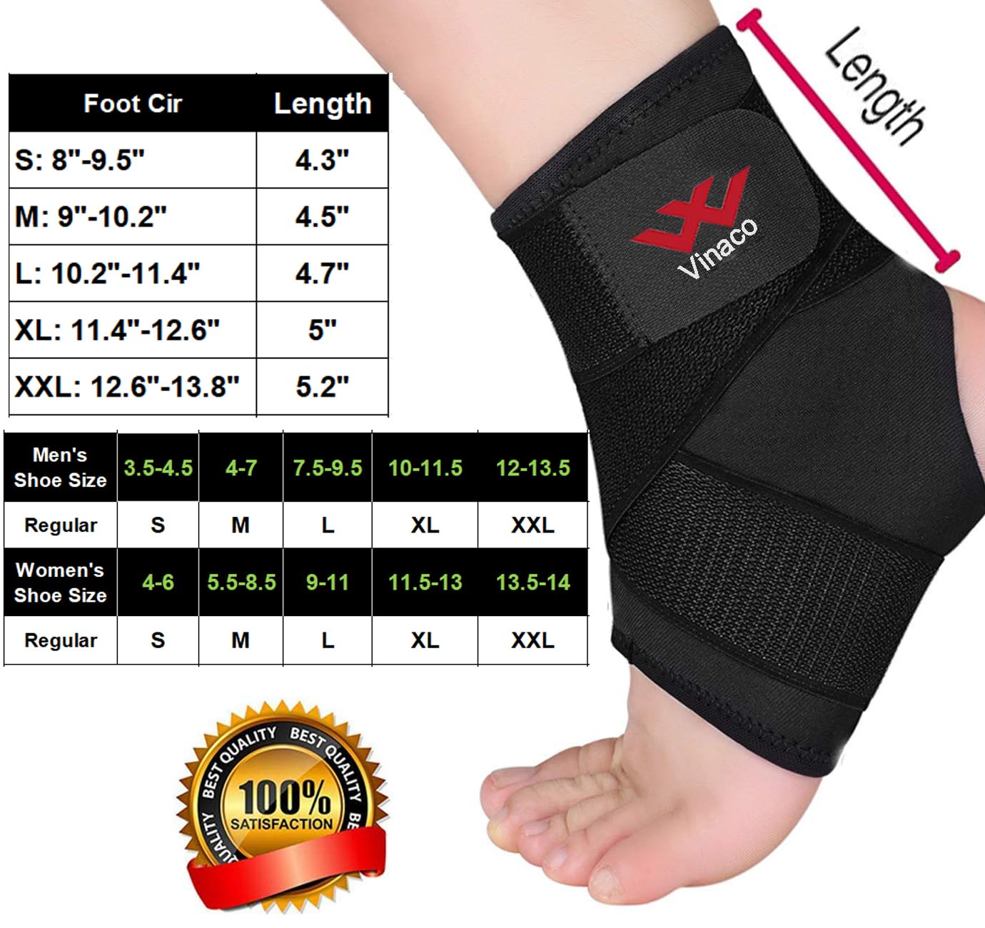 Vinaco Ankle Brace 360° Stabilizing Adjustable Neoprene Ankle Support Wrap

