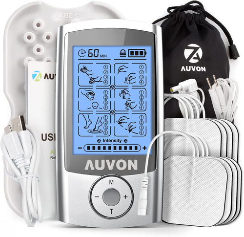 AUVON Rechargeable TENS Unit Muscle Stimulator with 24 Modes and 8 Electrode Pads

