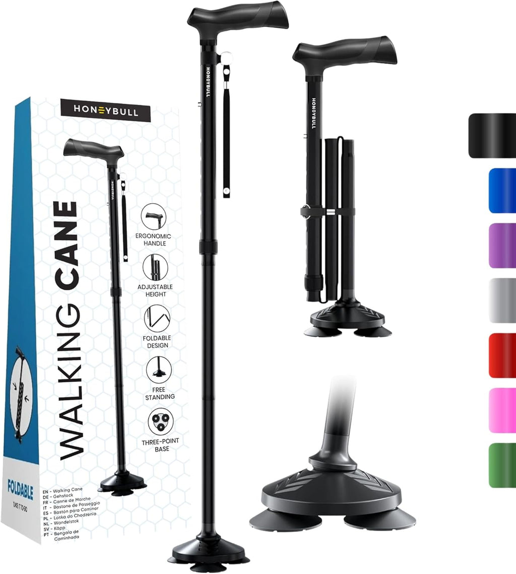 HONEYBULL Foldable Adjustable Walking Cane for Men & Women, All-Terrain Walking Stick

