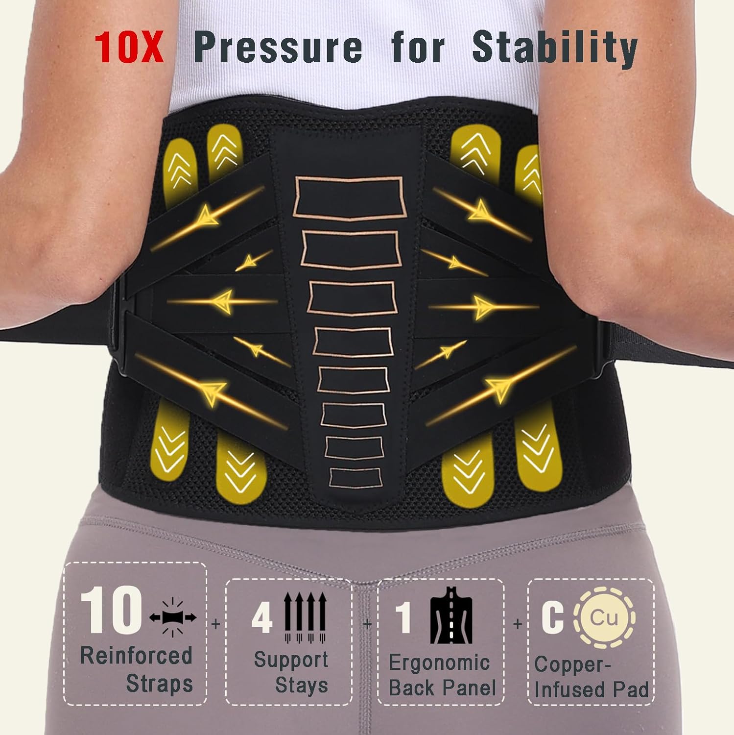 Copper Back Brace for Lower Back Pain Relief Lumbar Support Posture Pad

