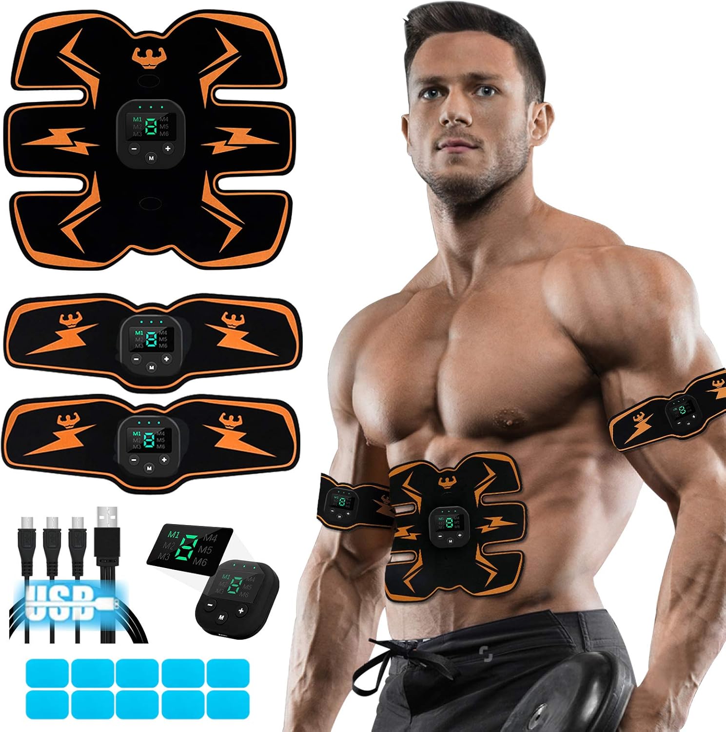 Electronic Muscle Stimulator (EMS) for Abs, USB Rechargeable Muscle Trainer

