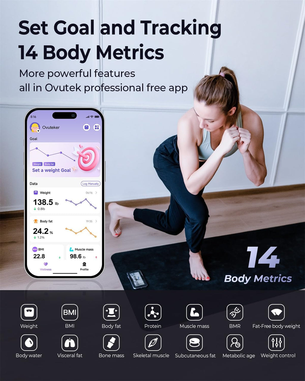 Ovutek Smart Body Composition Scale for Weight, BMI, Body Fat, Muscle Mass

