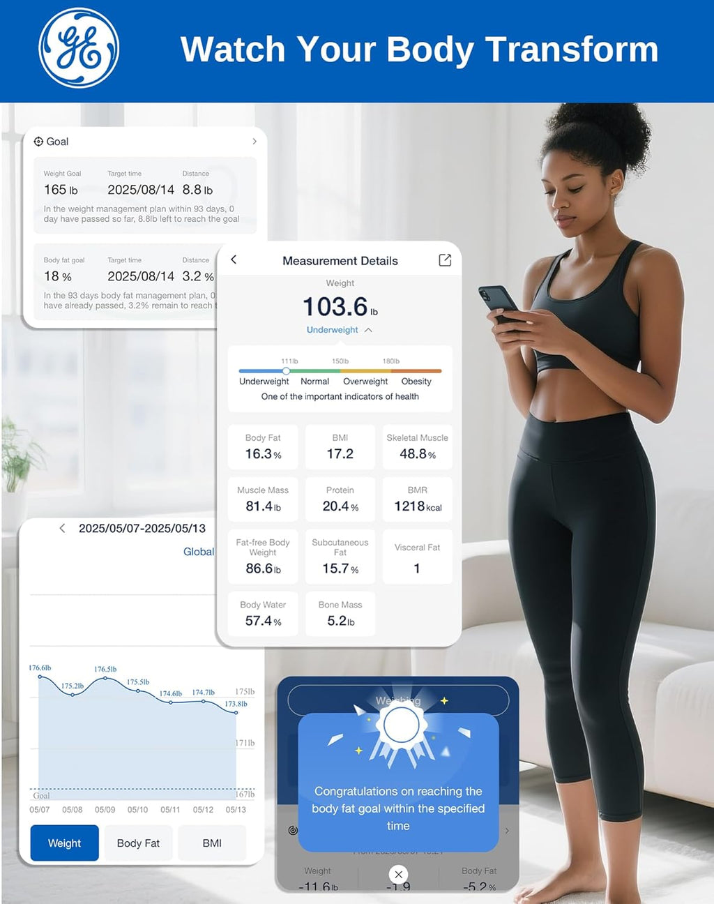 GE Smart Scale Body Weight, BMI & Body Fat Digital Bathroom Scale with Bluetooth Sync

