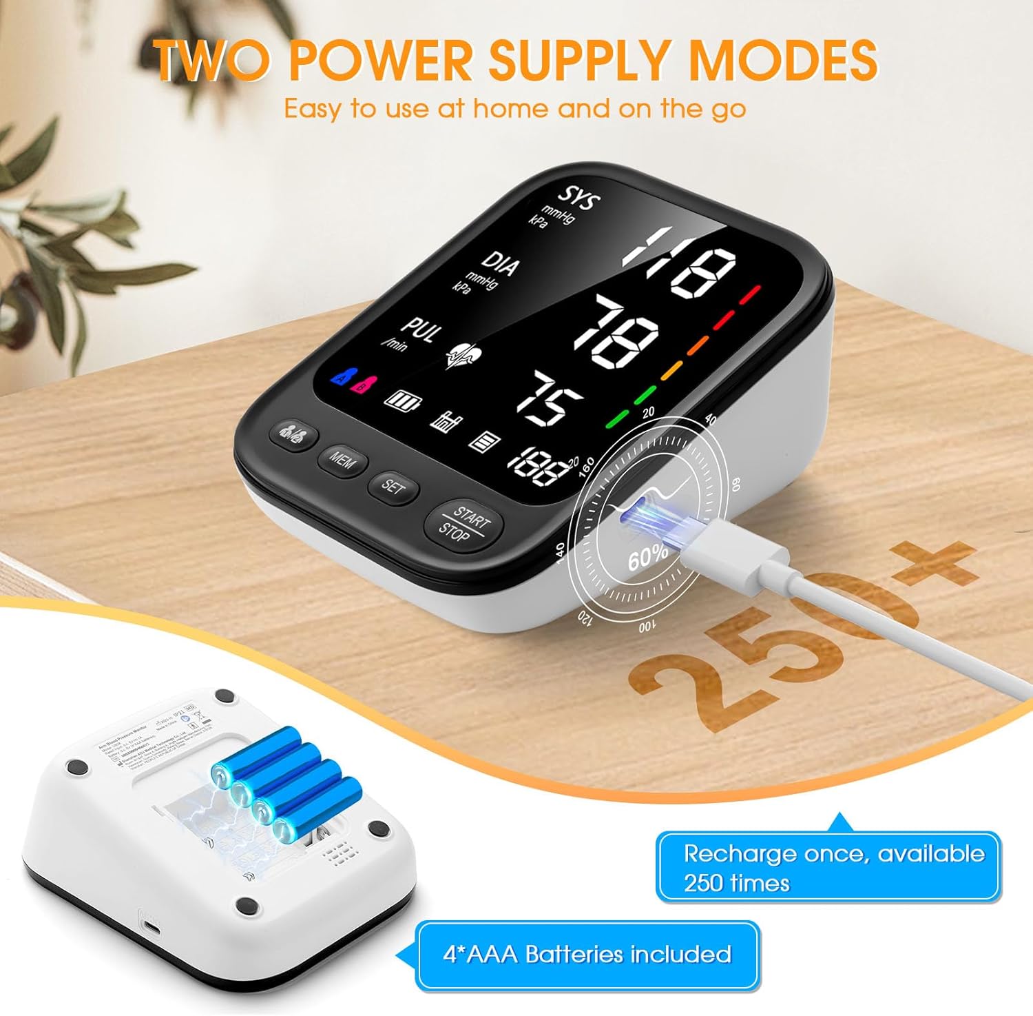 Blood Pressure Monitor Automatic Upper Arm, Large Backlit LCD, Adjustable Cuff

