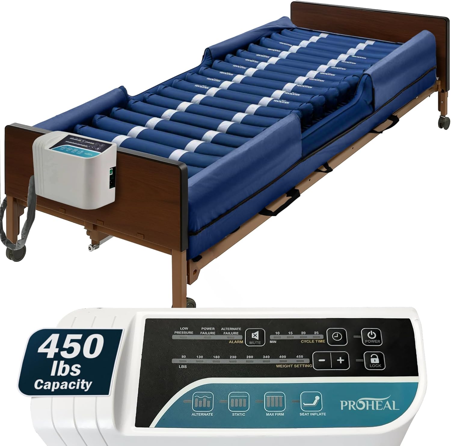 ProHeal Low Air Loss Alternating Pressure Mattress with Digital Alarm for Bed Sores

