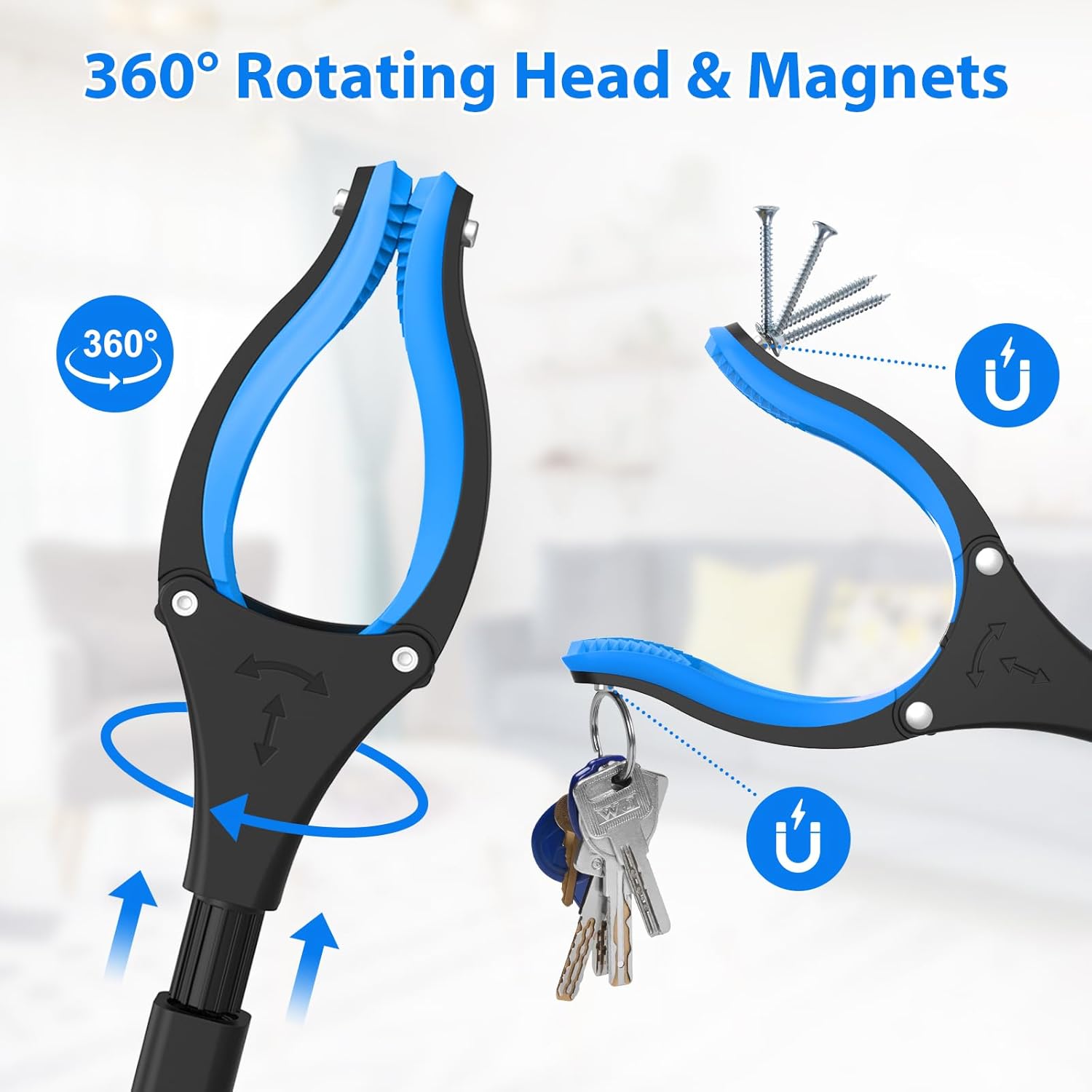 Foldable Grabber Reacher Tool with 360° Rotating Jaw and Magnets

