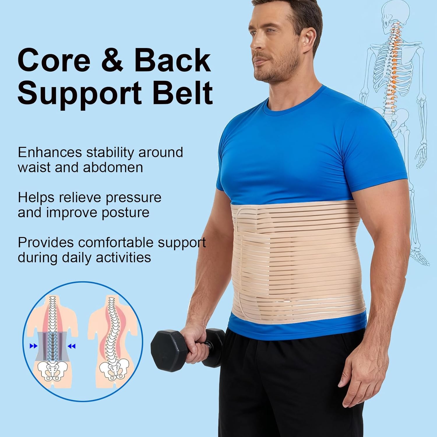 Abdominal Binder 12-Inch Wide Breathable Elastic Belly Wrap for Hernia Recovery

