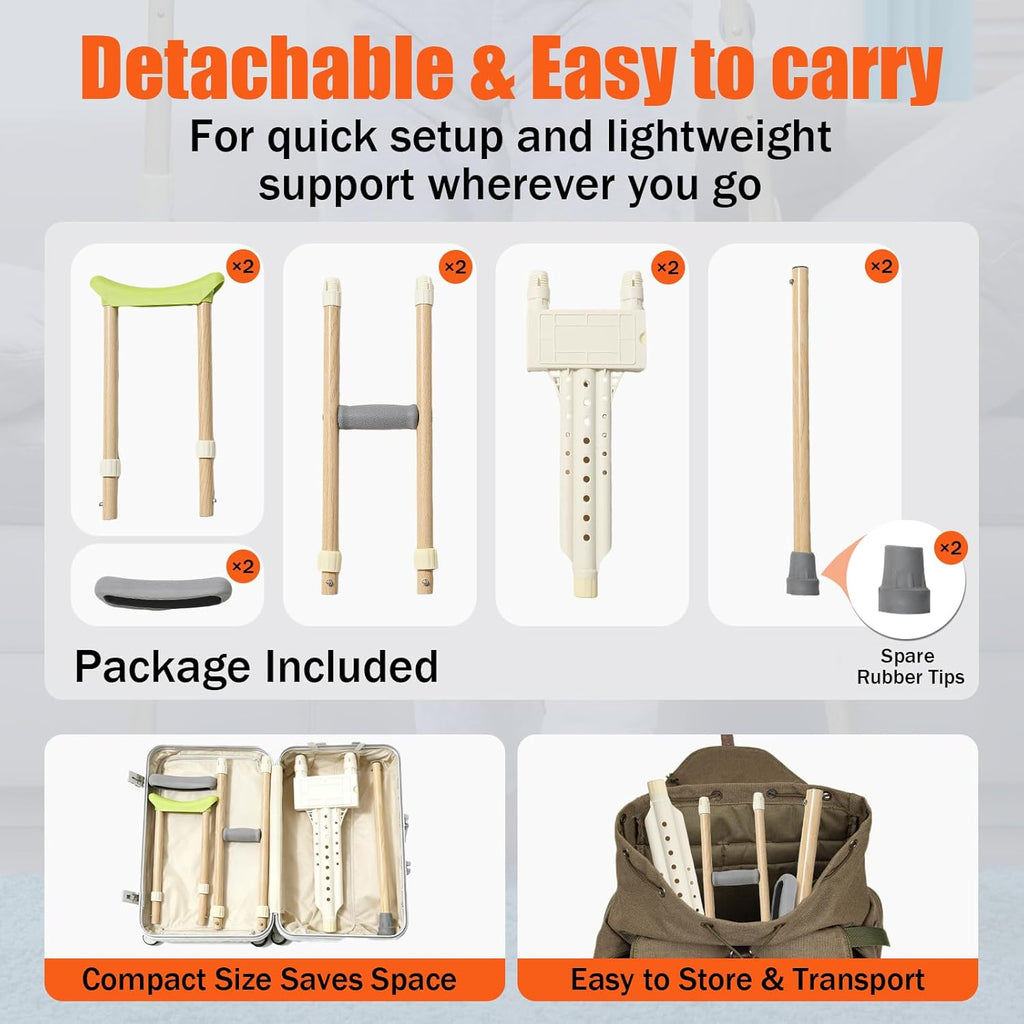 Aluminum Height Adjustable Underarm Crutches for Adults, Pair with Padded Cushions

